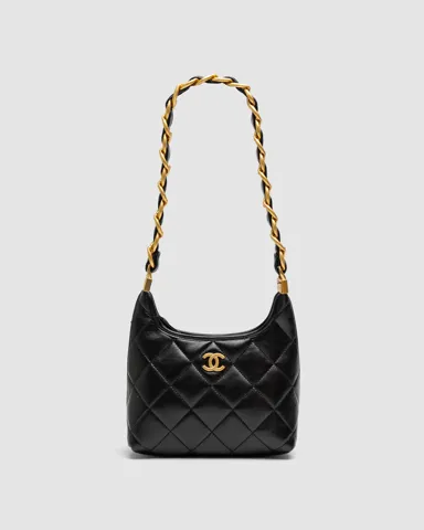 Chanel Small Hobo Bag Shiny Lambskin & Gold-Tone Metal, Black
