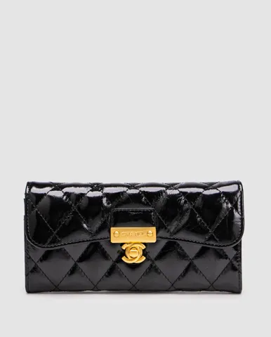 Chanel Black Patent Leather Wallet Black