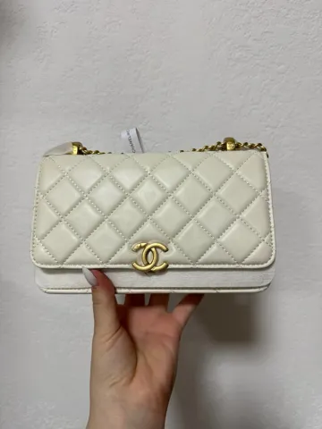 Chanel Calfskin Quilted Perfect Fit Wallet On Chain Cream/Gold