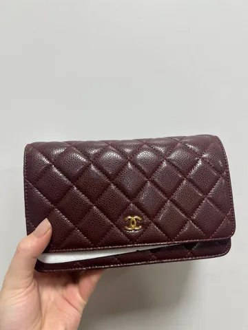 Chanel Caviar Quilted Wallet on Chain WOC Burgundy/Gold