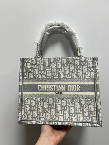 Dior Small Book Tote Gray Dior Oblique Embroidery